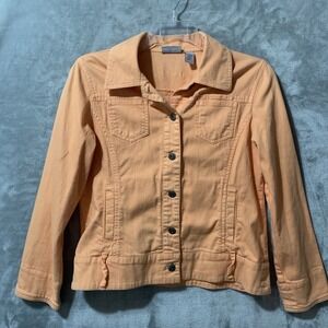 Chico's Platinum Women's Orange Cotton Blend Denim Jacket Size 1 (US M) Button